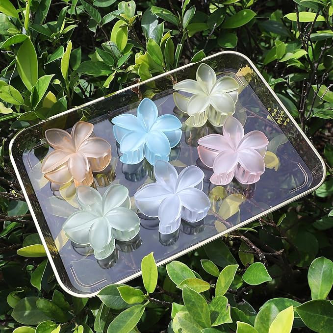 Hawaiian Flower Hair Clips for Women 6 Pack Flower Hair Claw Clips Plumeria Claw Clips for Thin Hair Large Claw Clips for Thick Hair Beach Tropical Hair Accessories for Girls - Ice cream