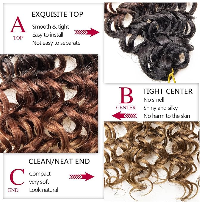 8 Packs Curly Crochet Hair GoGo Curl Crochet hair for Women Deep Wave Braiding hair,Synthetic Bohemian Crochet Braid Water Wave Crochet hair Extensions(1B/30/27, 14inch)
