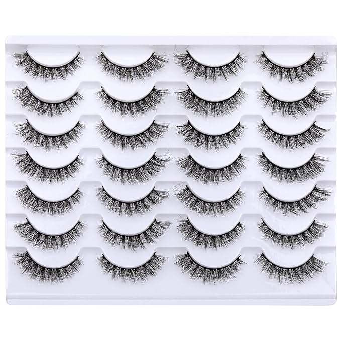 Newcally Cat Eye Lashes Natural Look False Eyelashes Short Wispy 3D Volume Fake Eye Lashes Pack 14 Pairs
