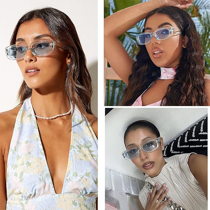 4 Pieces Retro Vintage Sunglasses Small Square Rectangle 90s Glasses Trendy Y2K for Women Aesthetic Accessories