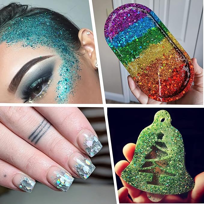 24 Color Sequins & Fine Glitter Mix - Holographic Glitter Flakes for Face, Body, Eye, Hair & Nail Art