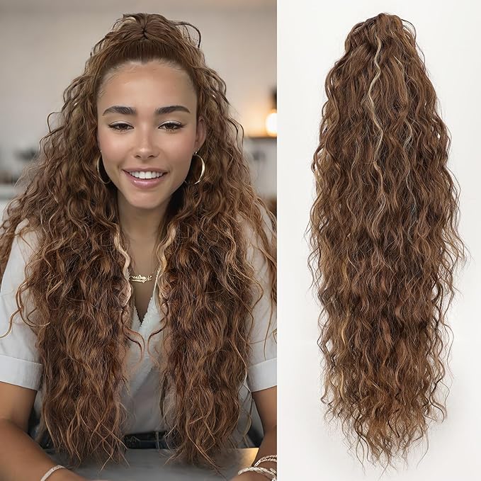 ORSUNCER Ponytail Extension Claw 26" Curly Pony Tail Clip in Claw Hair Extensions Fluffy Natural Looking Synthetic Hairpiece for Women