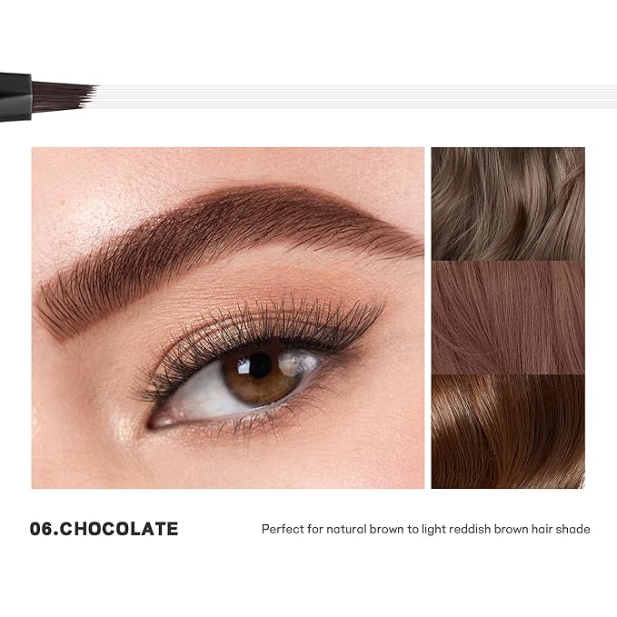 2 Pack Microblading Eyebrow Pen and Brow Tint for Women with Angled Brush & Dip to Effortlessly Create Natural Hair Like Brows, Waterproof Fast Eye Brow Makeup Pencil, Last All Day (Chocolate)