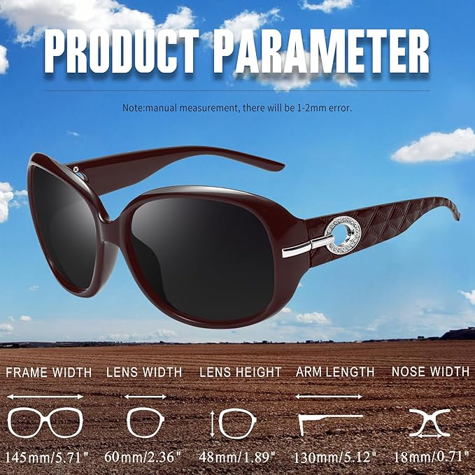 Joopin Big Womens Sunglasses Polarized Trendy Sun Glasses Large Rectangle UV Protection Rhinestone Sunnies