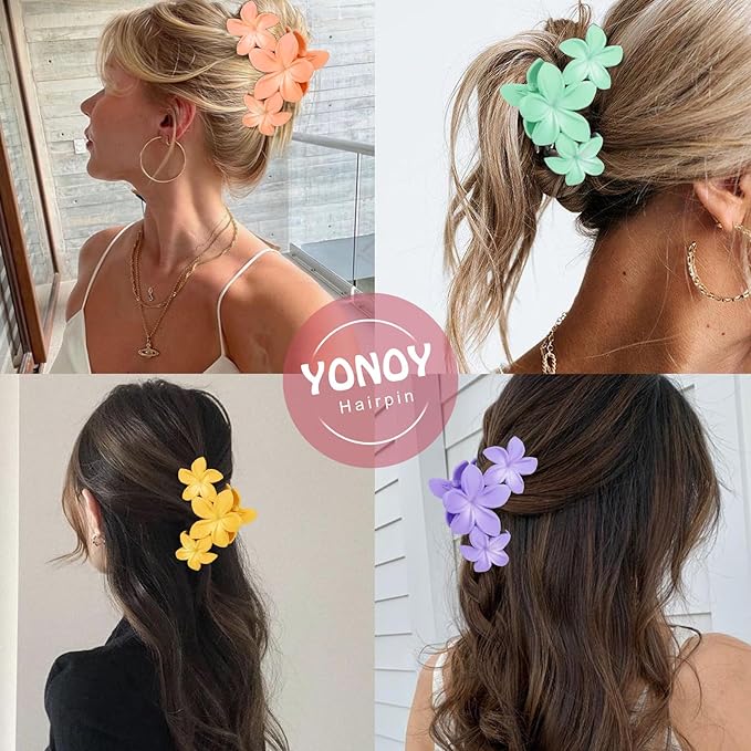 6Pcs Flower Hair Clips for Women,Non-Slip Matte Flower Hair Clips for Women,Hawaiian Clip Large Plumeria Hair Clip Banana Cute Clip Beach Hair Accessories (Frosted gradient color)