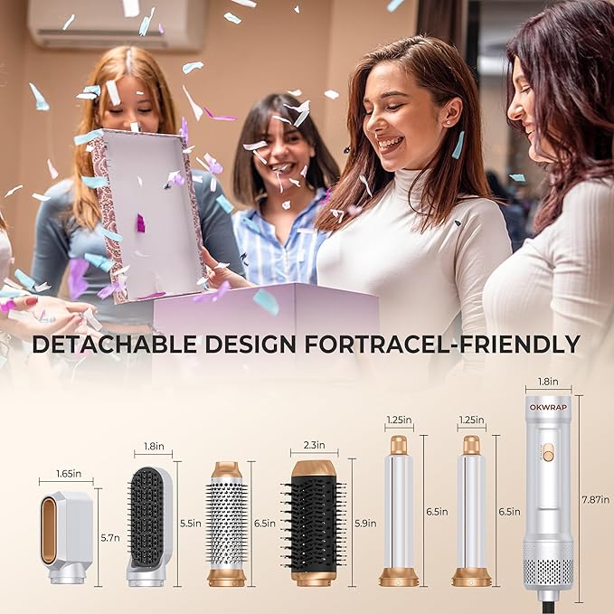 6 in ONE Blow Dryer Brush,Air Curling Iron Round Brush for Blow Out 1000W,Ionic Hair Dryer Brush for Women, Blowout Brush Air Styler Curler (Golden White)