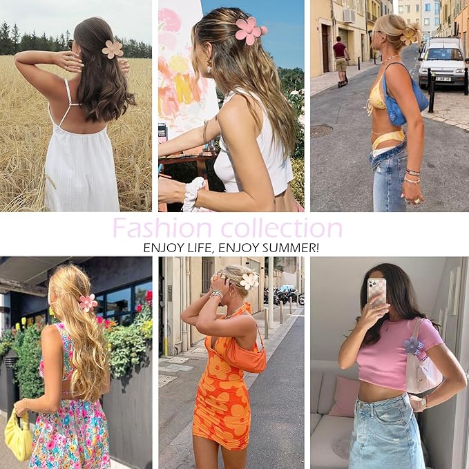 Flower Hair Clips 6 PCS Flower Claw Clips Daisy Clips for Women Matte Large Claw Clips Strong Hold Jaw Clamps Hair Accessories for Thick Hair 6 Colors