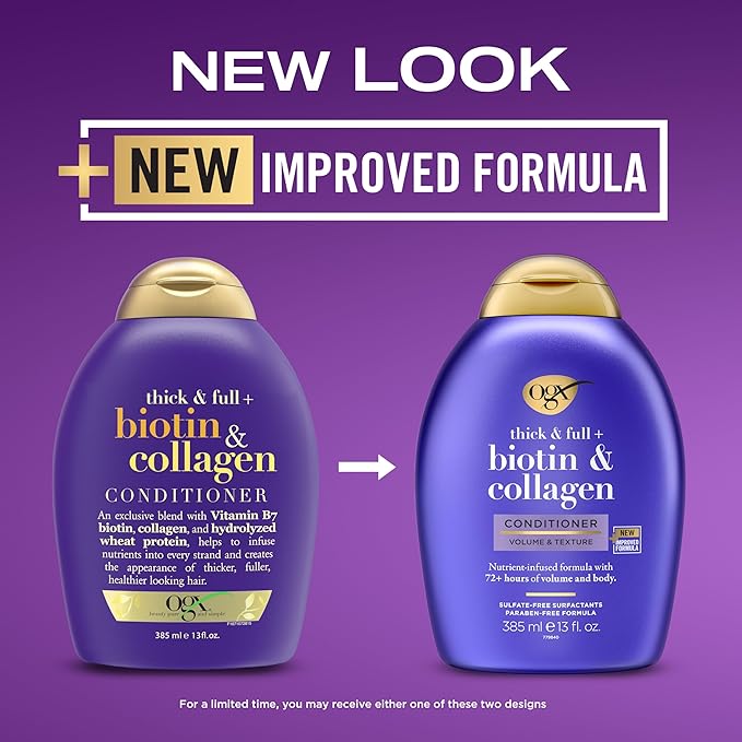OGX Thick & Full + Biotin & Collagen Volumizing Conditioner, Nutrient-Infused Conditioner with Vitamin B7 Biotin Gives Hair Volume & Body for 72+ Hours, Sulfate-Free Surfactants, 13 fl. Oz