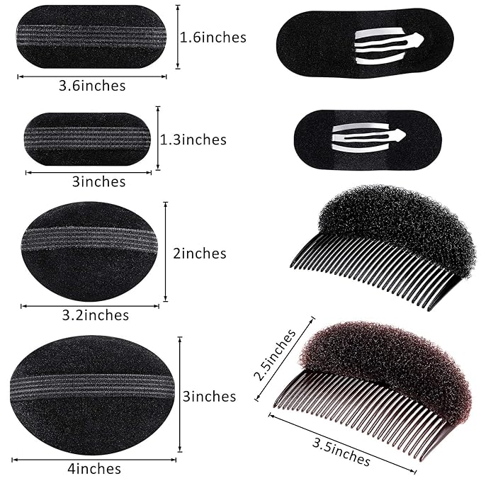 Bump It Up Volume Hair Base Set - Sponge Styling Insert, Braid Tool, Comb Clip, Bun Pad Accessories for Women Girls DIY Hairstyles (14)