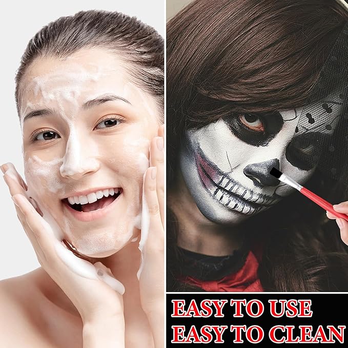 2Pcs Clown Black White Red Face Paint,Professional Waterproof Body Paint Halloween Makeup Kit Face Paint Clown Cosplay Costume Joker SFX Zombie Face Painting White Makeup