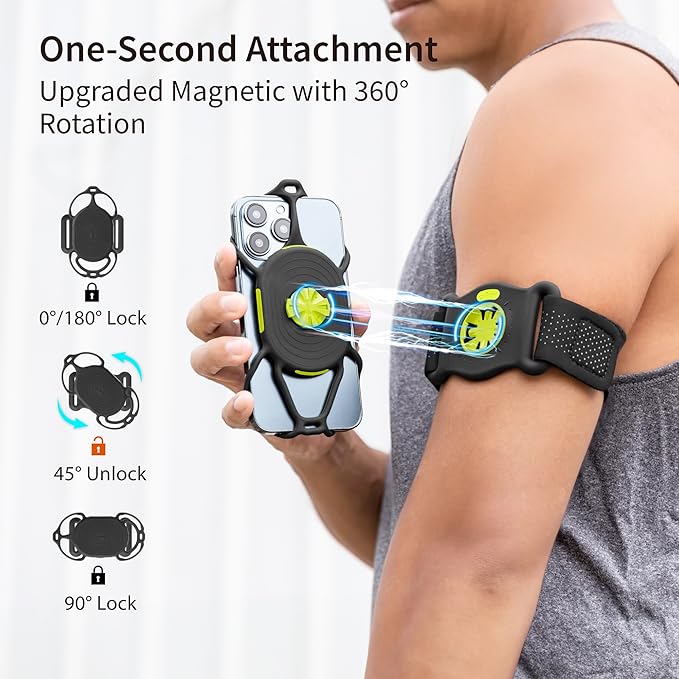 BONE Run Tie Connect Kit 2, Magnetic Running Phone Holder, Detachable & 360 Rotatable Sport Armband, Skin-Friendly Silicone Phone Carrier for Most Smartphones