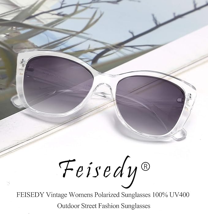 FEISEDY Polarized Vintage Sunglasses American Womens Square Jackie O Cat Eye Sunglasses B2451