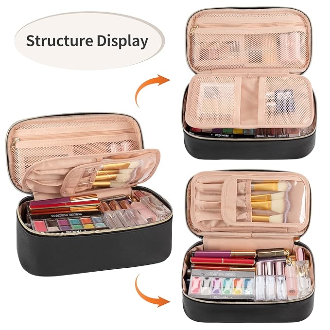 OCHEAL Small Cosmetic Bag,Portable Cute Travel Makeup Bag for Women and girls Makeup Brush Organizer cosmetics Pouch Bags-Black