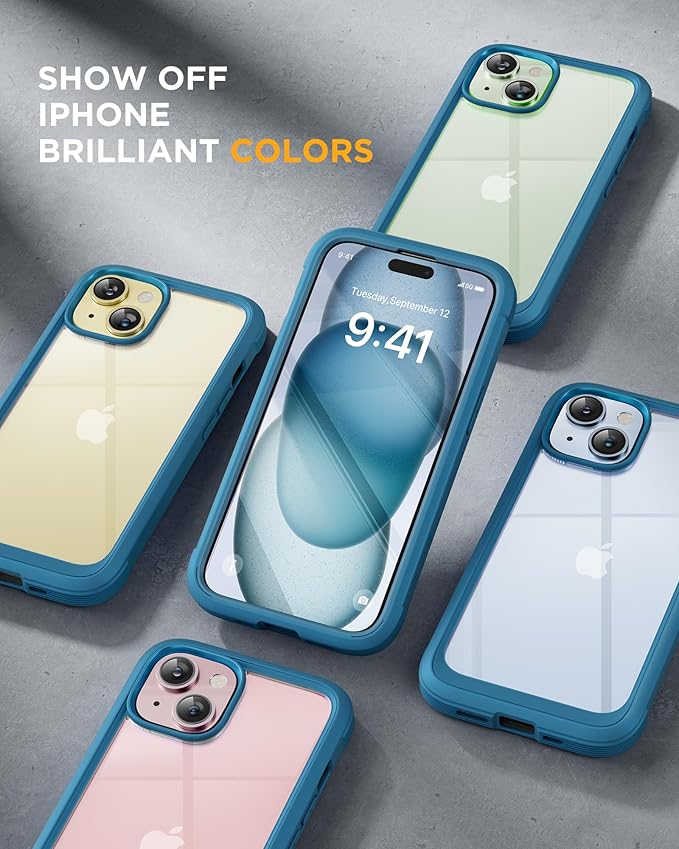 Miracase Glass Series Designed for iPhone 15 Plus Case 6.7',Full-Body Military Drop Proof 15 Plus Phone Case Cover with Built-in 9H Tempered Glass Screen Protector,Blue