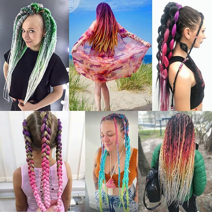 Ombre Pink-Yellow-Blonde Pre Stretched Braiding Hair, 36 Inches Braid Hair Extensions, 8 packs Multi Color Blend Braiding Hair Pre-stretched, Crochet Hair Braiding
