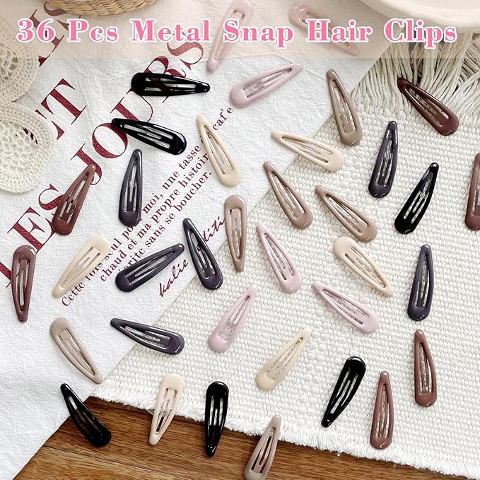 36 PCS 2 Inch Metal Snap Hair Clips Water Drop No Slip for Women & Girls,Strong Hold Matte Hair Clips for Thick Hair & Thin Hair,Hair Barrettes for Women.Metal Snap Clips Accessories