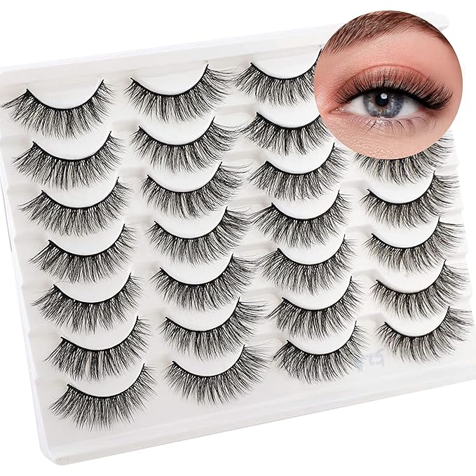 Newcally Lashes False Eyelashes Cat Eyes Wispy Natural Faux Mink Lashes 14 Pairs Pack Light Volume Short Fake Eye Lashes Multipack