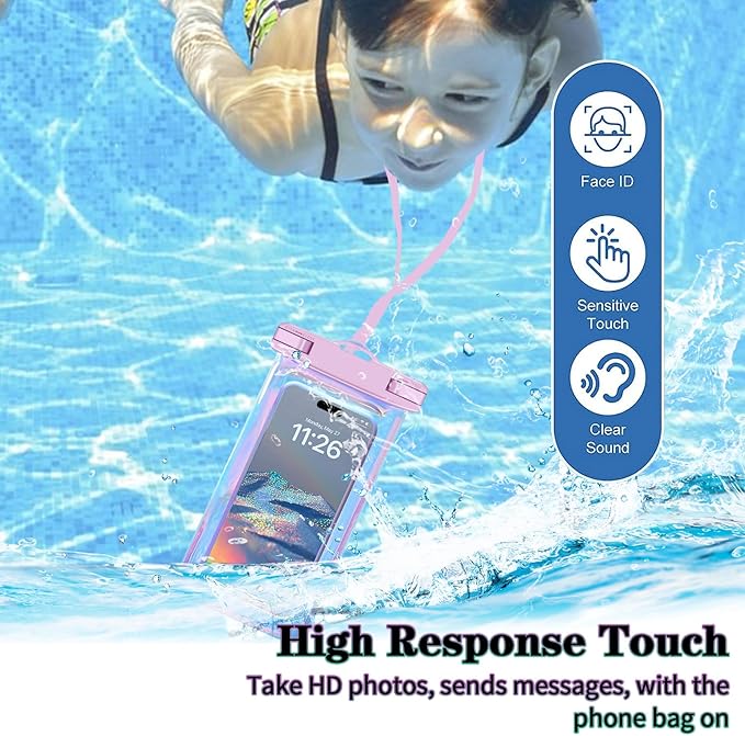 2 Pack Iridescence Universal Waterproof Phone Pouch, Large Phone Waterproof Case Dry Bag (Protection Level: IP68) Outdoor Sports for Apple iPhone,Samsung,and up to 7.5" (Iridescence 2 Pack)