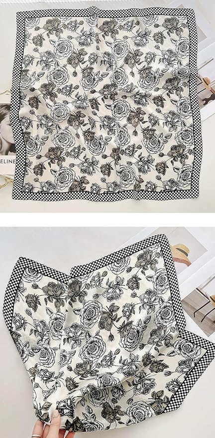 MINIDORA Satin Scarves for Women 27.5 × 27.5 inches Medium Square Elegant Silk Feeling Head Scarf