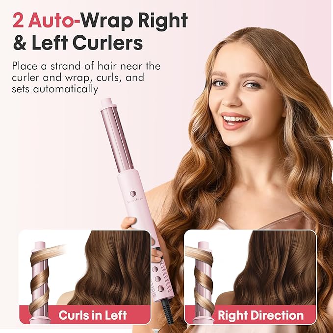 6-in-1 High-Speed Hair Dryer Brush Blow Dryer 110,000 RPM with Interchangeable Heads, Hair Styling Tools for Styling No Heat Damage, Magic Air Wrap Hair Styler, Blowout Thermal Brush Set, Pink