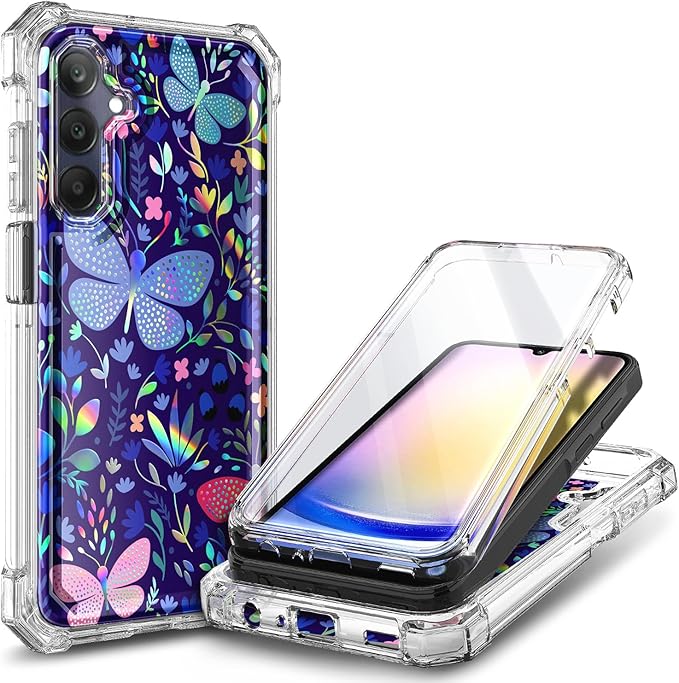 Designed for Samsung Galaxy A25 5G Case, Slim Stylish Full-Body Protective Shockproof Rugged Bumper Cover with Built-in Screen Protector (Butterfly)