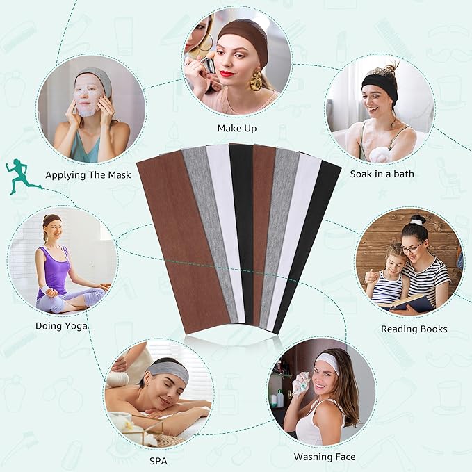 8 Pack Headbands for Women Non Slip - Stylish Sports Hair Bands for Women's Hair - Soft Cotton Cloth Stretchy Headbands for Women for Yoga, Outdoor Exercise Running