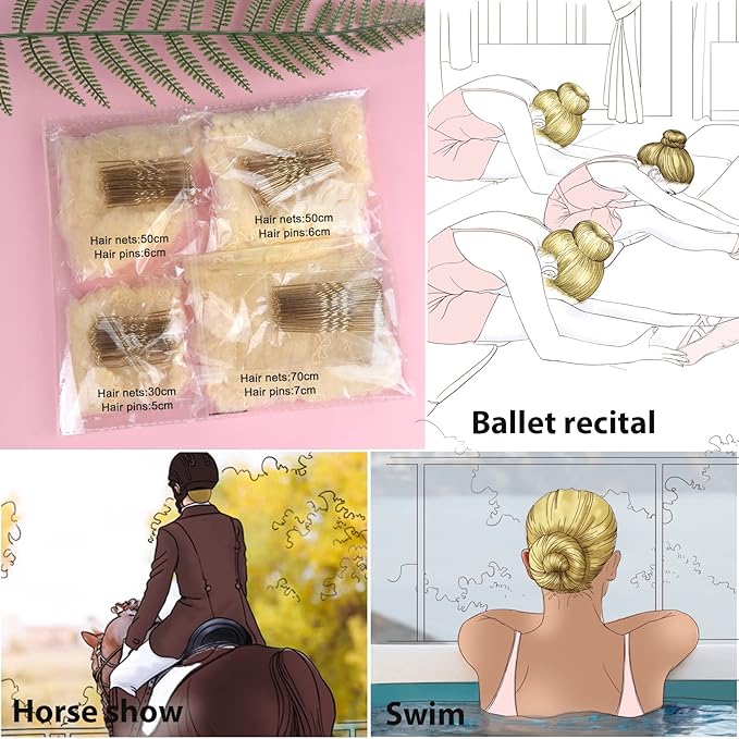 Teenitor Hair Nets Invisible Elastic Edge Mesh and Bobby Pins Set,40 Pieces HairNets, 80 Pieces U Shaped Pins for Ballet Bun,3 Size, Blonde