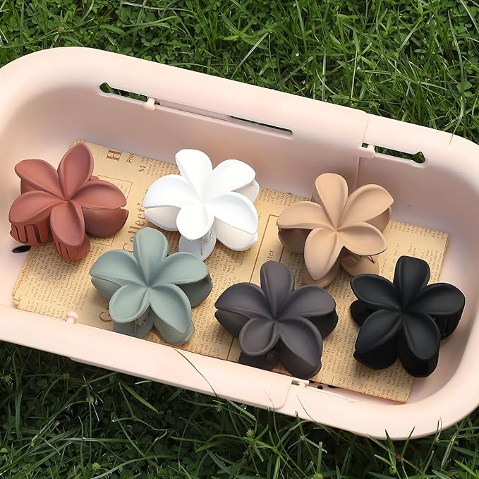 Hair Clip, 6 Pcs Large Flower Claw Clips for Thick & Medium Hair, Hawaiian Flower Hair Clips, Beach Hair Accessories for Women and Girls - Basic