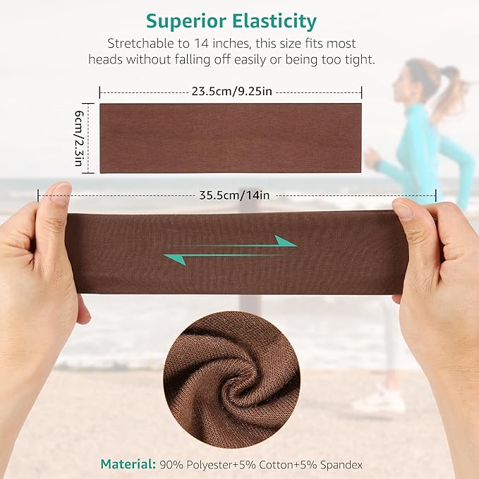 8 Pack Headbands for Women Non Slip - Stylish Sports Hair Bands for Women's Hair - Soft Cotton Cloth Stretchy Headbands for Women for Yoga, Outdoor Exercise Running