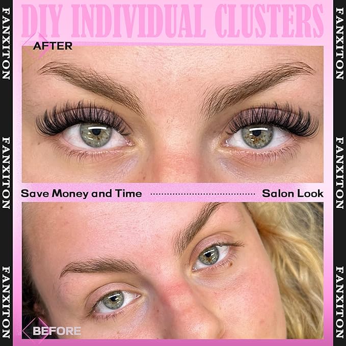Natural Lash Cluster Kit Thick Eye Lash Clusters Natural Look 30D+40D D 8-16mm Lash Extension Kit Wispy Eyelash Clusters Volume Individual Lashes with Lash Bond and Seal and Tweezers