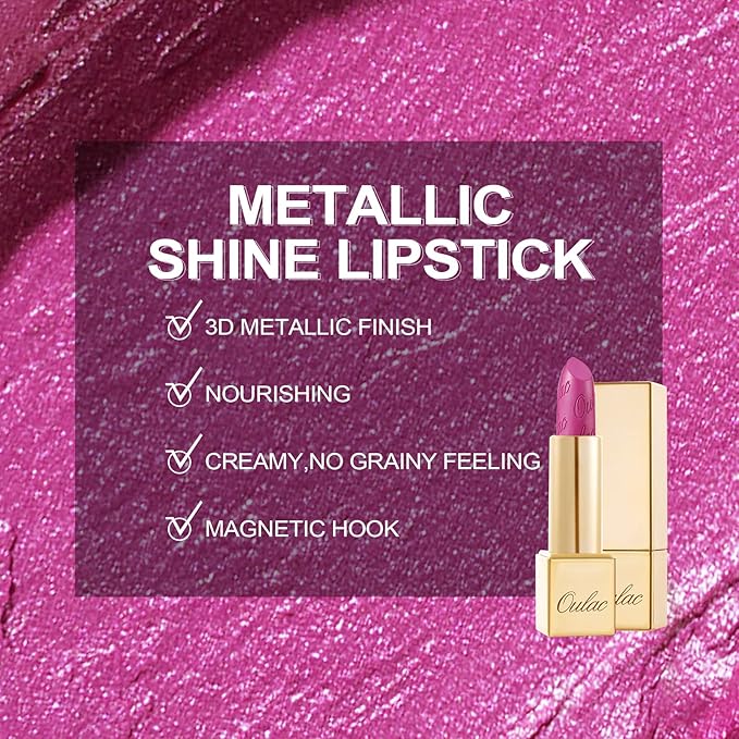 Oulac Pink Lipstick for Women with Metallic 3D Shine Lightweight Hydrating Formula, High Impact Lip Color, Full Coverage Lip Makeup, Christmas Gifts for Women, Velocity(15)