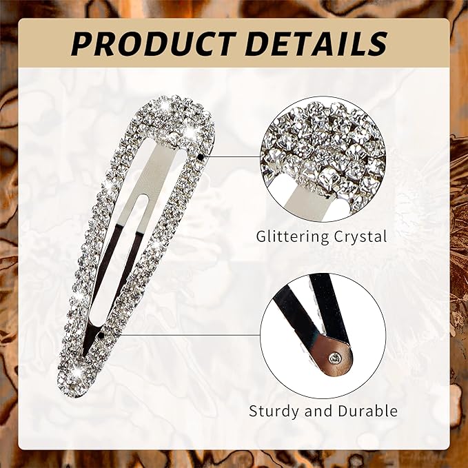 8PCS Rhinestone Hair Clips, Water Drop Crystal Hair Barrettes, Bling Metal Snap Duckbill Hairpins Sparkle Hair pin, Glittering Hair Accessories for Women Girls-Color, Gold, Silver