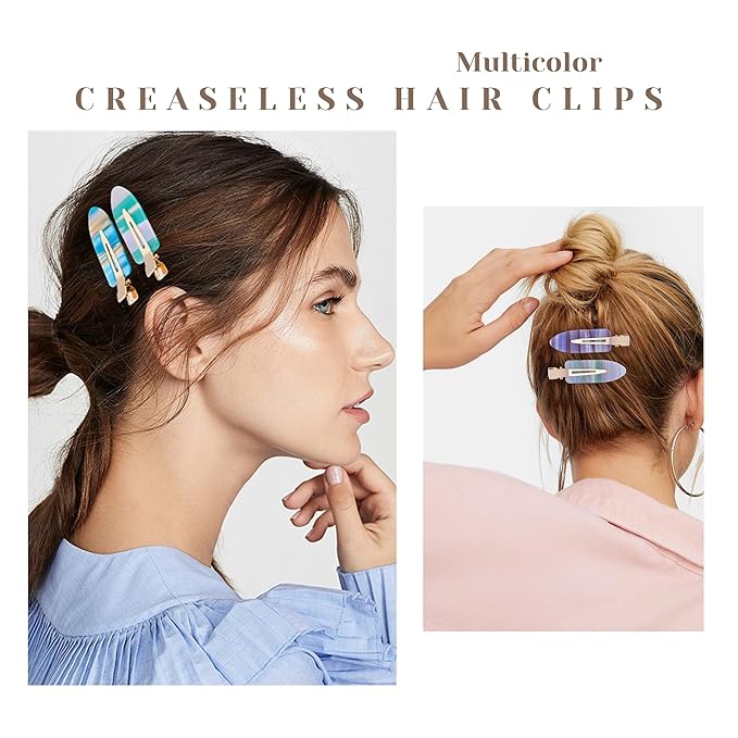 No Crease Creaseless No Bend Hair Clips For Styling Non Slip Flat Clips For Makeup Hair Accessories For Women,Blue Khaki 12PCS