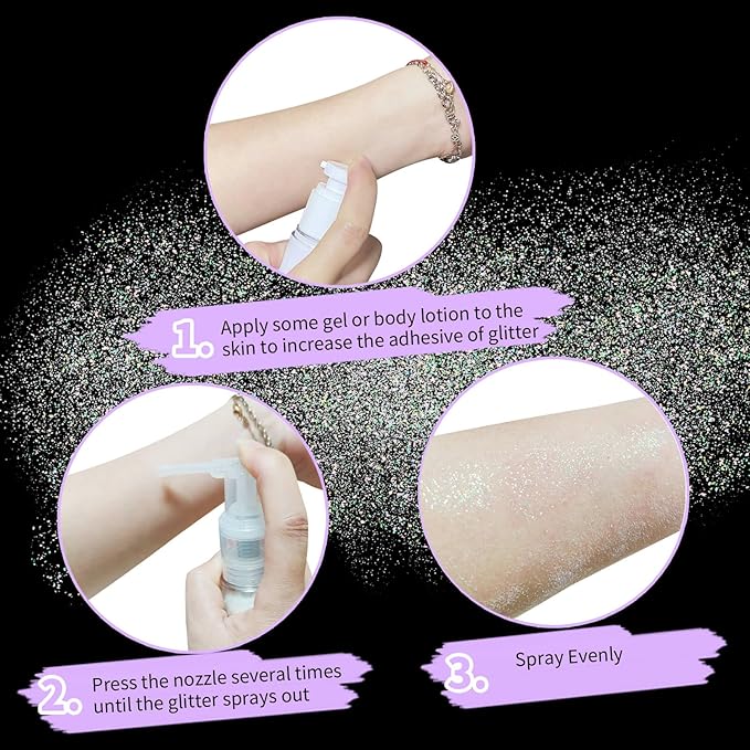 MEICOLY White Hair and Body Glitter Spray,Shinny Sparkle Glitter Spray for Clothes,Loose Shimmer Hairspray for Festival Rave Makeup/Stage Performance,Lightweight,25g/0.88OZ