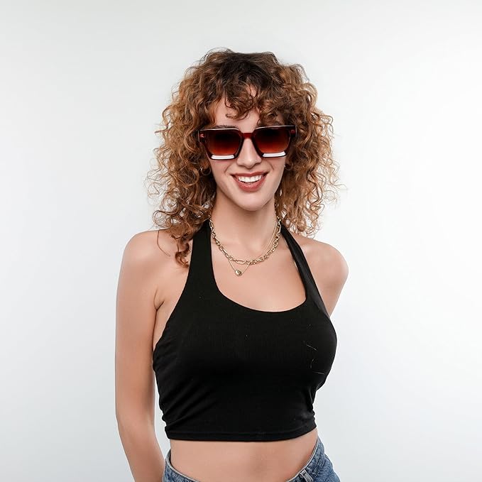 FEISEDY Retro 90s Square Sunglasses for Women Men Trendy Chunky Rectangle Sunglasses UV400 Protection B2385