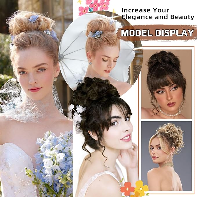 MORICA Messy Bun Hair Piece - Elastic Wavy Curly Hair Bun Scrunchies Extensions Synthetic Chignon Hairpieces for Women Girls((Gray and White Tips))