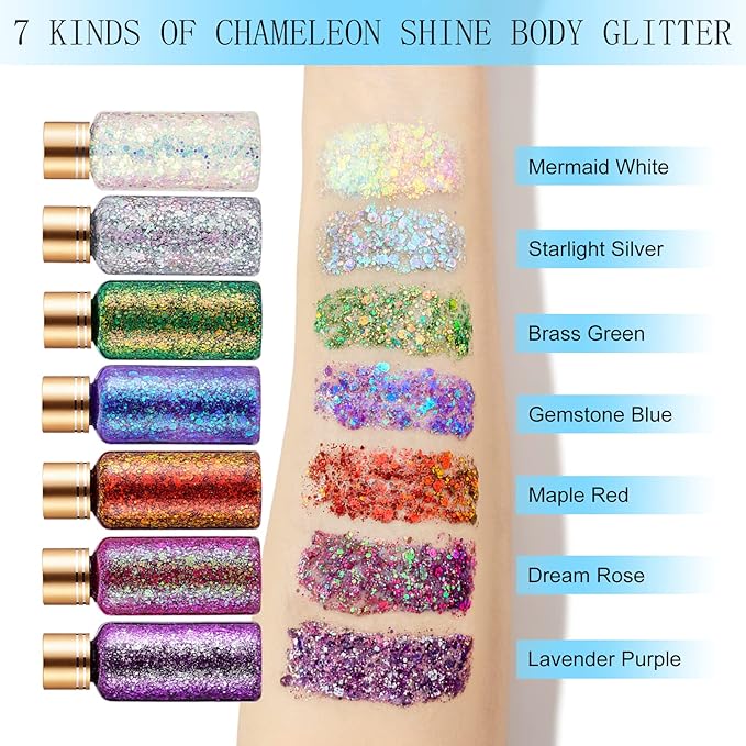 Holographic Body Glitter Gel for Face, Body, Nail, Super Long Lasting Waterproof Quick Dry Liquid Chunky Glitter Eyeshadow for Rave Festival Party Makeup Accessories, 1oz (Dream Rose)