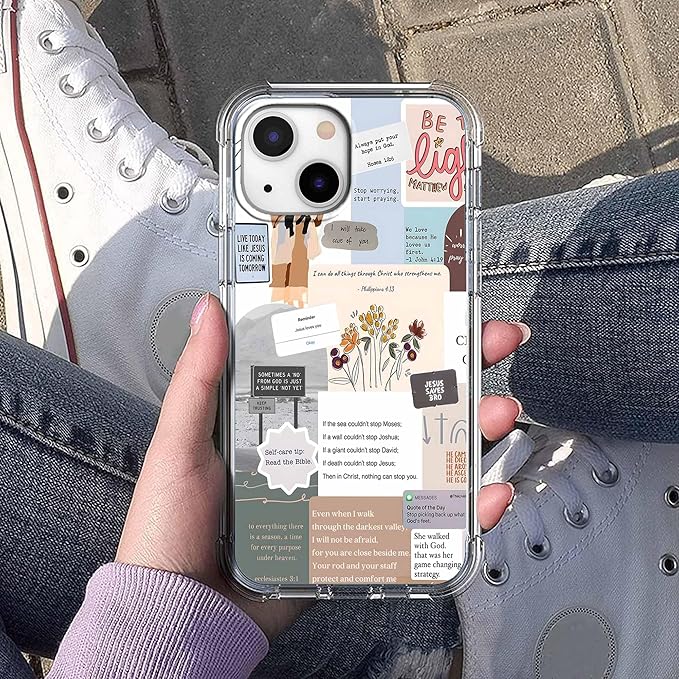 Case for iPhone 15 with Christian Design,Christ Jesus Quotes Verse Collage Pattern,Trendy Soft TPU Bumper Phone Cover(15,Bible)