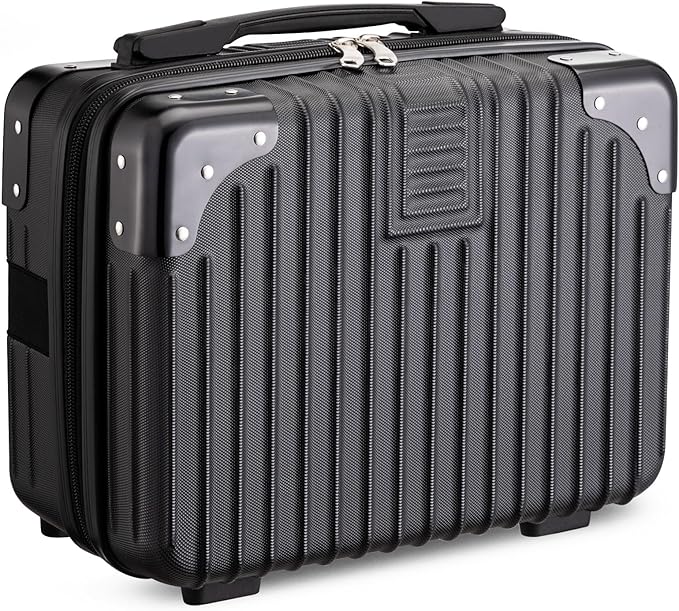 Noverlife 14 Inch Portable Hard Shell Cosmetic Travel Case, Mini Travel Hand Luggage with Elastic Band Travel Makeup Case, Small Makeup Carrying Suitcase for Train Cosmetic Bag Travel Camping - Black