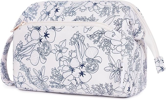 Narwey Women Makeup Bag Wide-open Make up Bag Travel Cosmetic Organizer Toiletry Bag for Cosmetics Toiletries Accessories (Navy Blue Flower)