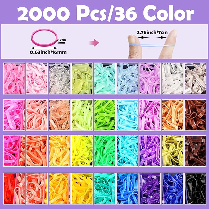 36 Colors Hair Rubber Bands for Hair, 2500 Pcs Elastic Hair Bands with 11 Hair Styling Tools, Colorful Elastic Hair Ties Hair Elastics Hair Accessories for Girls Baby Toddler Kids