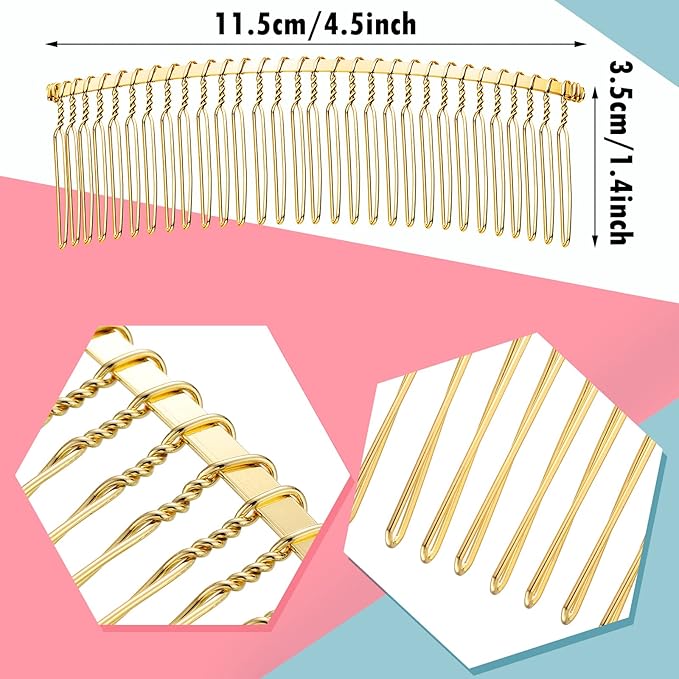 5 Pieces Hair Clip Combs Metal Wire Hair Combs Wire Twist Bridal Wedding Veil Combs (Golden,30 Teeth)