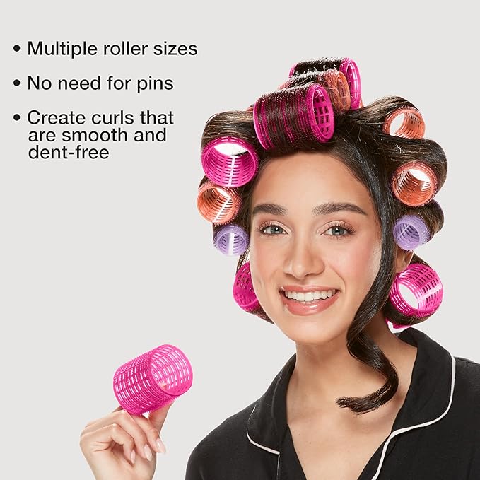 Conair Heatless Curlers- heatless curls overnight - Hair Rollers for Lift & Volume - Assorted Sizes and Colors - Velcro Rollers - 31 Count w/storage case