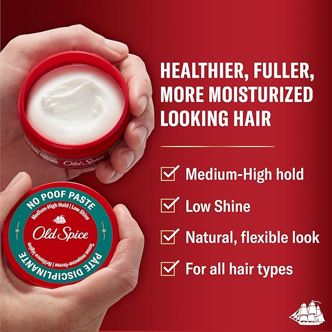Old Spice No-Poof Paste, Hair Styling Paste for Men, Medium-High Hold with Low Shine, 2.22 oz