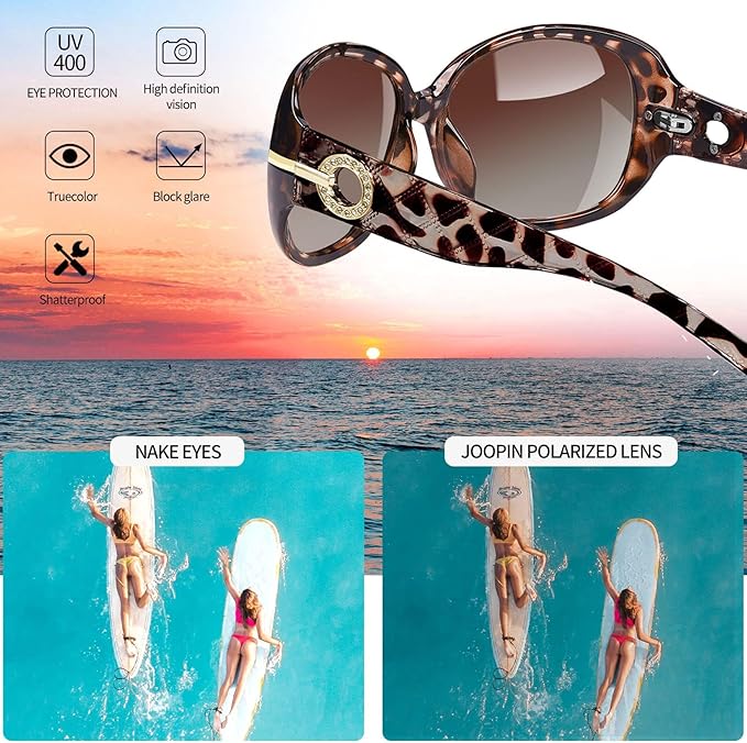Joopin Big Womens Sunglasses Polarized Trendy Sun Glasses Large Rectangle UV Protection Rhinestone Sunnies