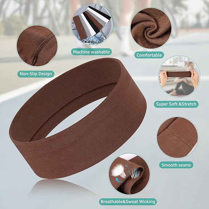 8 Pack Headbands for Women Non Slip - Stylish Sports Hair Bands for Women's Hair - Soft Cotton Cloth Stretchy Headbands for Women for Yoga, Outdoor Exercise Running
