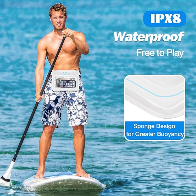 MoKo Waterproof Phone Pouch Pack, Floating Large Capacity Dry Bag for Kayaking Snorkeling Swimming, Compatible with iPhone 15 14 13 12 11 Pro Max X/Xr/Xs Max, Galaxy S23 Ultra/Note 20 Ultra, White