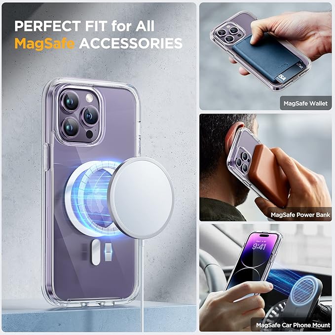 Miracase Glass Series Designed for iPhone 14 Pro Max Case 6.7 Inch, Upgrade Full-Body Magnetic Case with Built-in 9H Tempered Glass Screen Protector, with Camera Lens Protector, Magnetic Clear