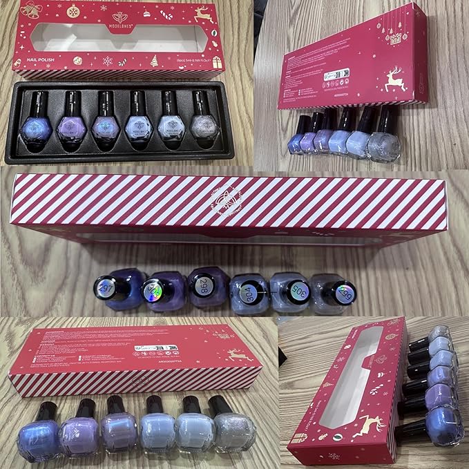 Modelones Nail Polish, 6 Colors 2025 Spring Summer Baby Blue Purple Nail Polish Set Shimmer Glitter Sliver Fast Drying Mini Nail Lacquer Kit Finger Manicure DIY Nail Art Home Salon Gift for Women Girl