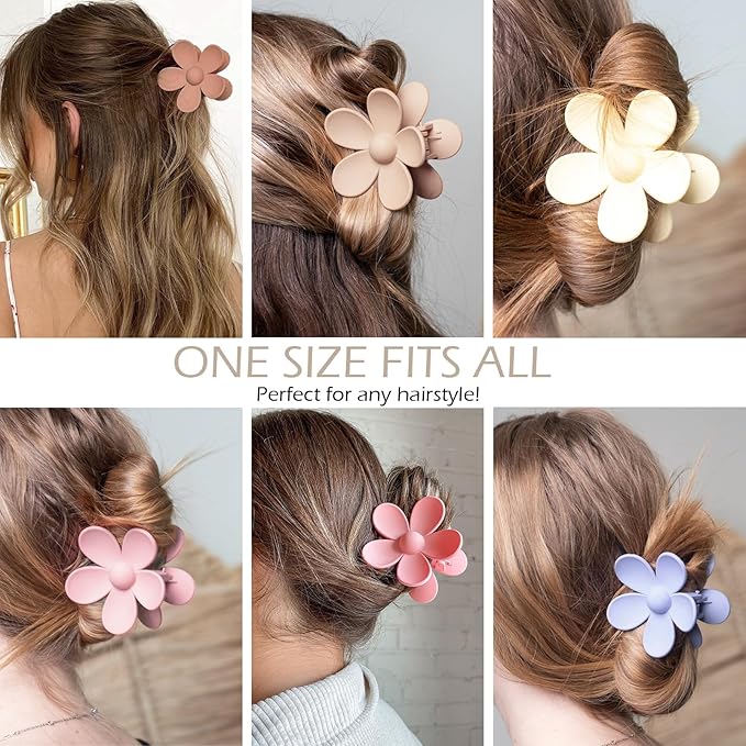 Flower Hair Clips 6 PCS Flower Claw Clips Daisy Clips for Women Matte Large Claw Clips Strong Hold Jaw Clamps Hair Accessories for Thick Hair 6 Colors